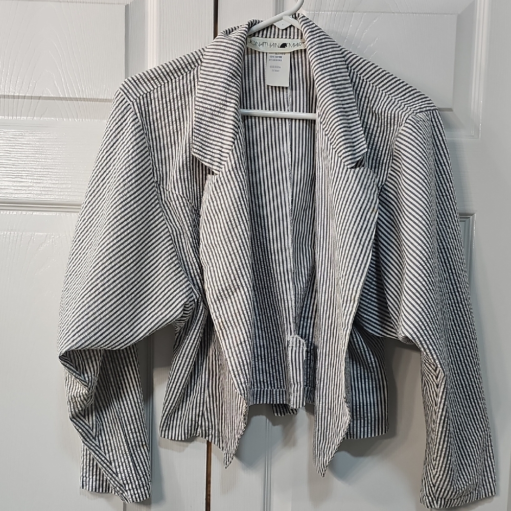VTG 80's Jonathon Martin Seersucker Cropped Jacket Batwing Unicorn Label 11/12